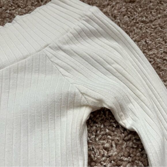 Silence + Noise Off Shoulder Ribbed Mini Bell Sleeve Cropped Fitted Sweater - Picture 4 of 12